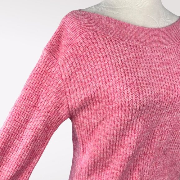 Leith Pink Ribbed Boatneck Sweater Fuzzy Soft Lightweight Knit XS - Picture 9 of 11